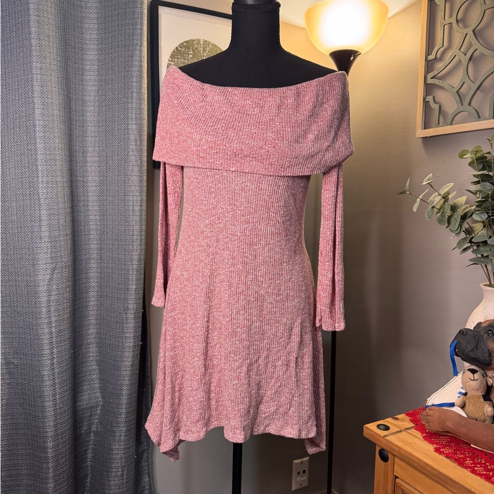 Chic Off-Shoulder Pink Long Sleeve Dress
